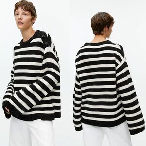 Arket Striped Sweater Wool Cotton Blend Black & White Sz S
